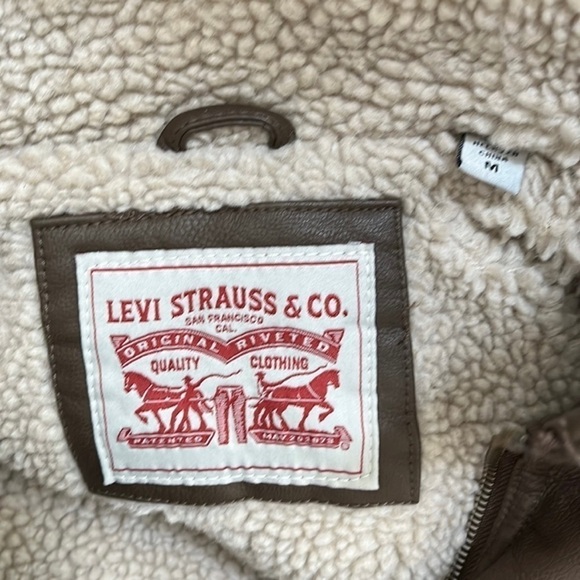 Levi’s Mens Faux Leather Sherpa Lined Aviator Bomber Jacket Size M Brown NWT - Picture 6 of 9